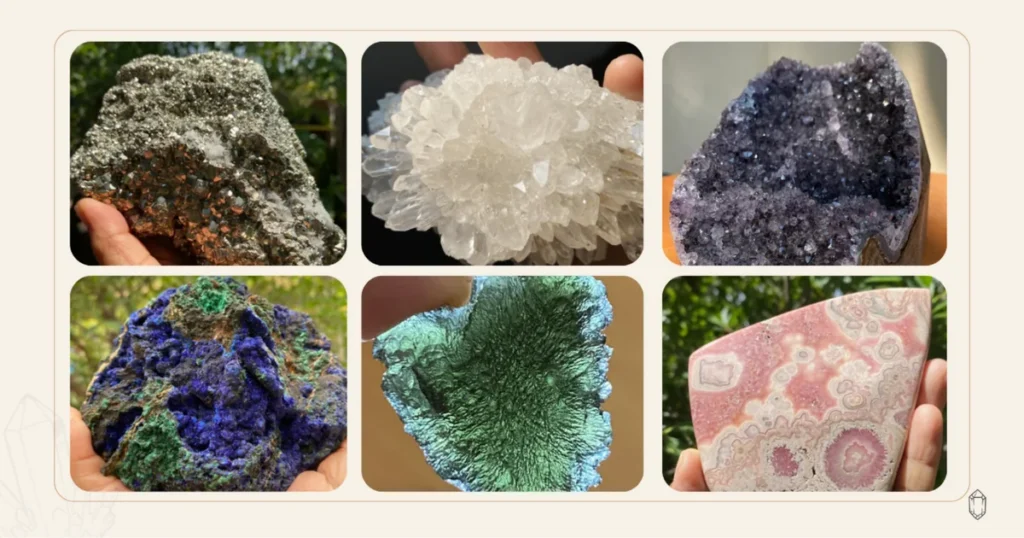 หินธรรมชาติหลากชนิดหลายสีของ Hobby Stone Quartz วางรวมกัน